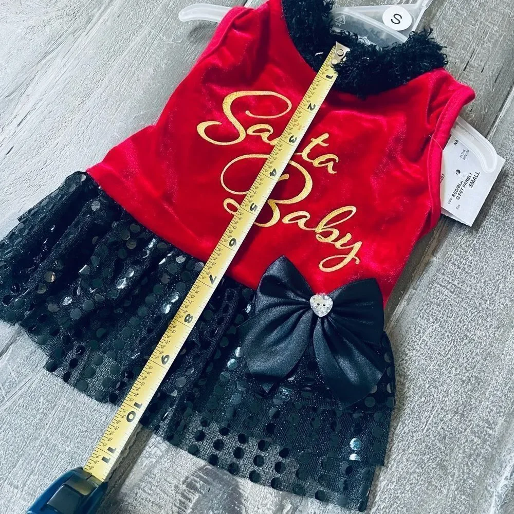 Santa Baby Red Velvet Sequin Christmas Dog Pet Dress S